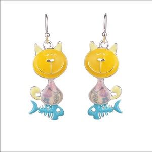 Cute Enamel Cartoon Cat Handmade Drop Earrings